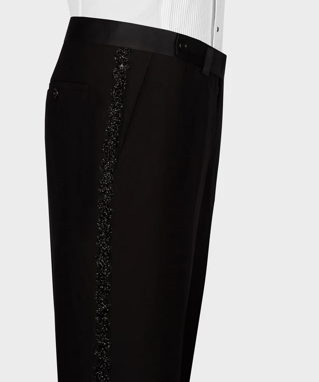 Tuxedo pants embroidered with black stone