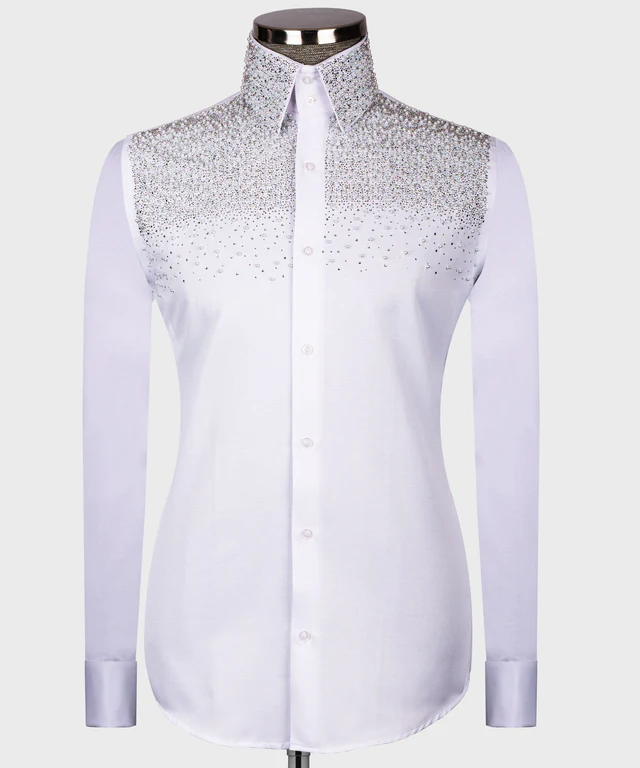 White shirt - silver stone and pearl embroidery