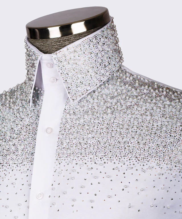 White shirt - silver stone and pearl embroidery - Vue 3
