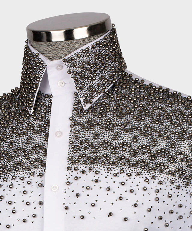 White Shirt - Gray Round Embroidered - Vue 2