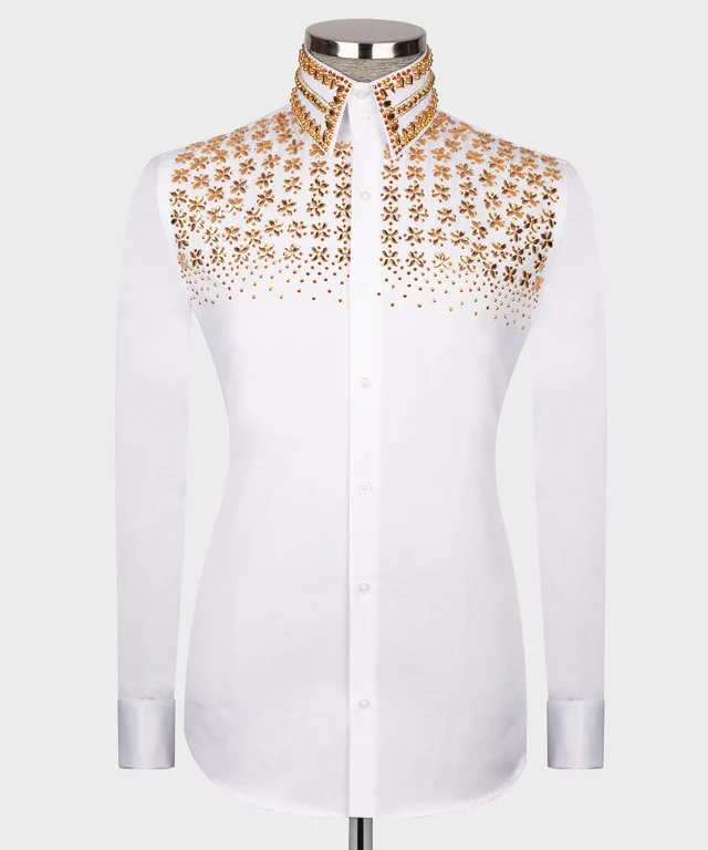 White Shirt - Embroidered in Golden Stone