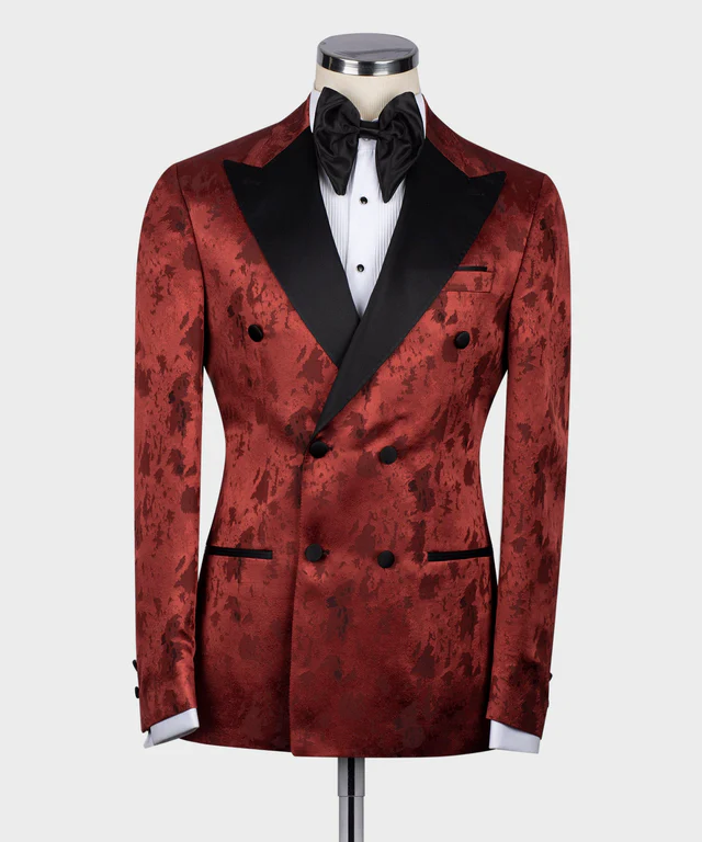 Black Satin Collar Dark Red Patterned Tuxedo $573.00 CAD