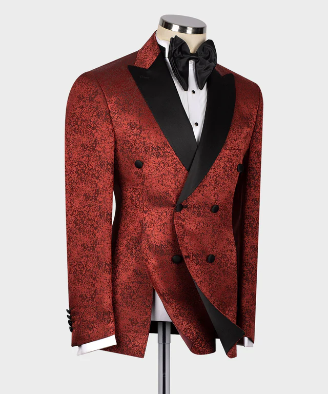 BLACK SATIN COLLAR BURGUNDY PATTERNED TUXEDOS - Vue 3