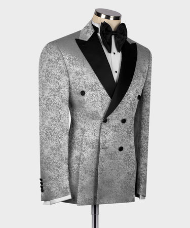 BLACK SATIN COLLAR GRAY PATTERNED TUXEDOS - Vue 2