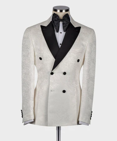 BLACK SATIN COLLAR WHITE PATTERNED TUXEDOS - Vue 2