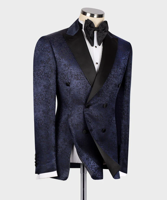 BLACK SATIN COLLAR NAVY BLUE PATTERNED TUXEDOS
