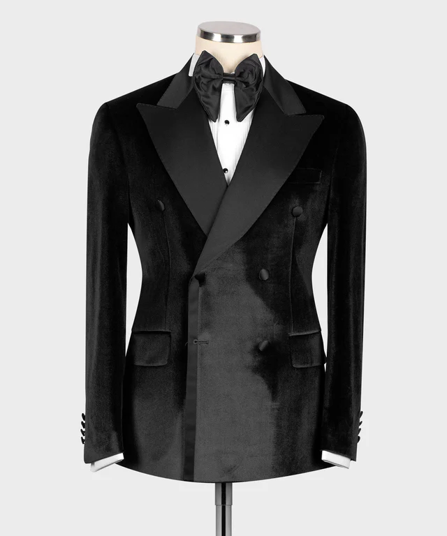 Black Velvet Black Satin apel Double Breasted Tuxedo