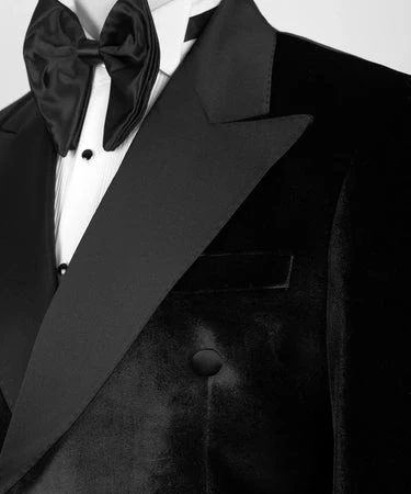 Black Velvet Black Satin apel Double Breasted Tuxedo - Vue 3