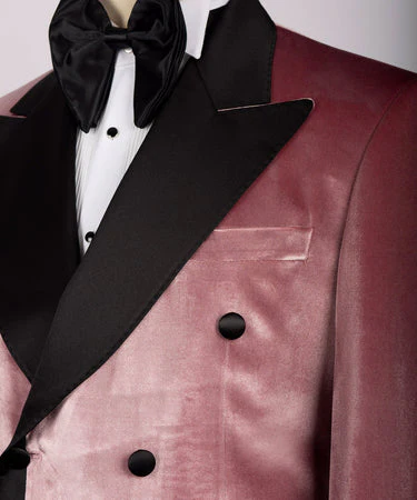 Pink Velvet Black Satin Lapel Double Breasted Tuxedo - Vue 3