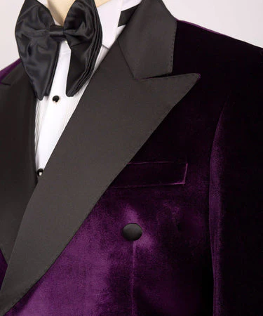 Purple Velvet Black Satin Lapel Double Breasted - Vue 2