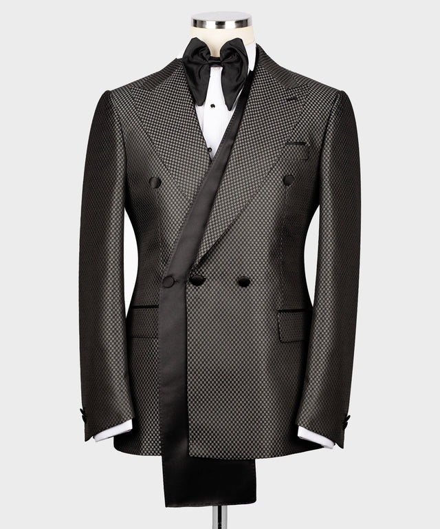 Black Satin Collar Gray Double Breasted Tuxedo