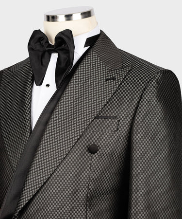 Black Satin Collar Gray Double Breasted Tuxedo - Vue 2