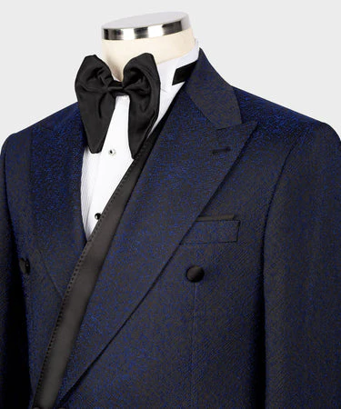 Black Satin Collar Black Double Breasted Tuxedo - Vue 2