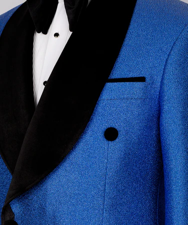 Velvet Shawl Double Breasted Suit - Blue - Vue 3