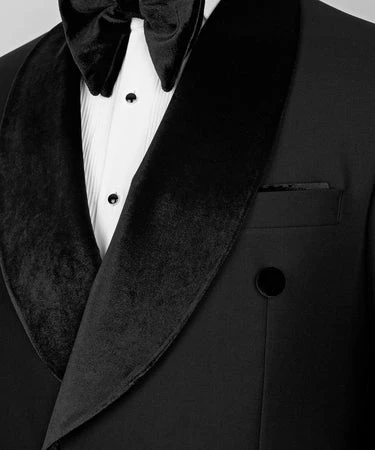 Velvet Shawl Double Breasted Suit - Black - Vue 2