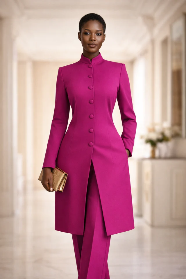 Costume long sur mesure magenta (veste + pantalon) - Vue 2
