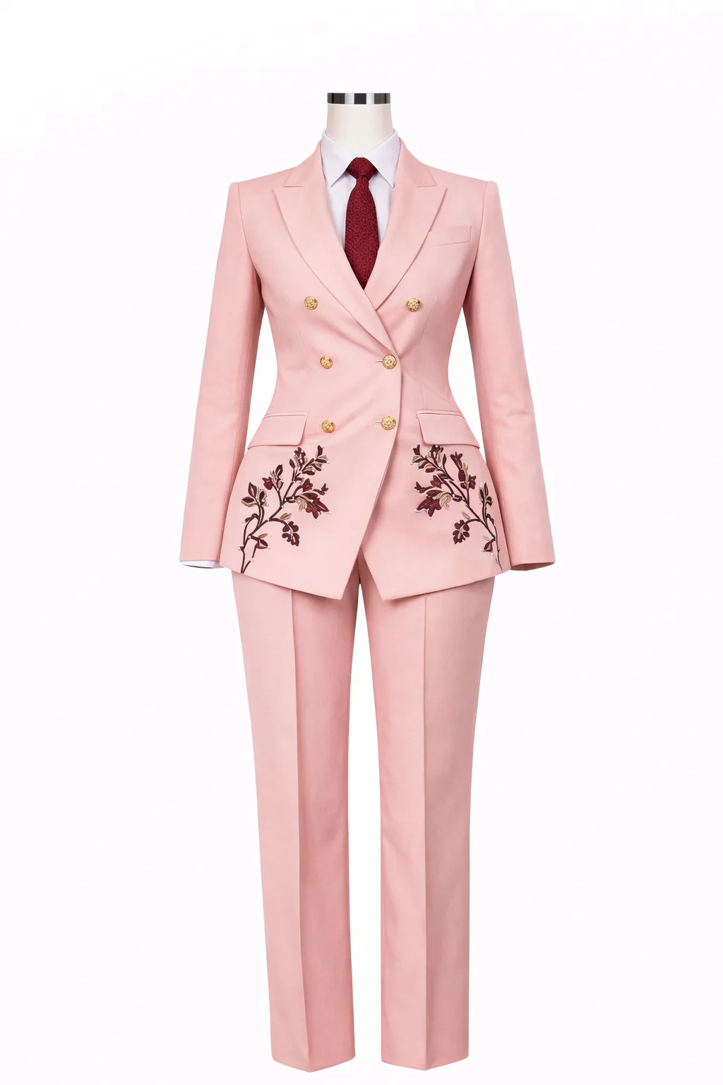 Costume de luxe rose poudré brodé (veste + pantalon)